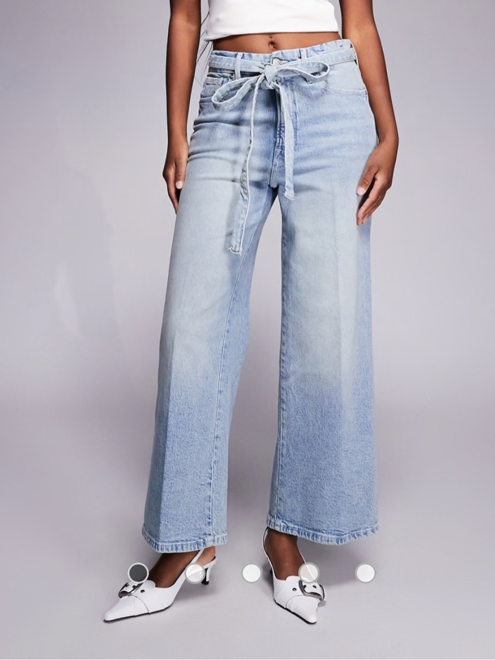 Good American good waist palazzo cropped jeans in light wash blue